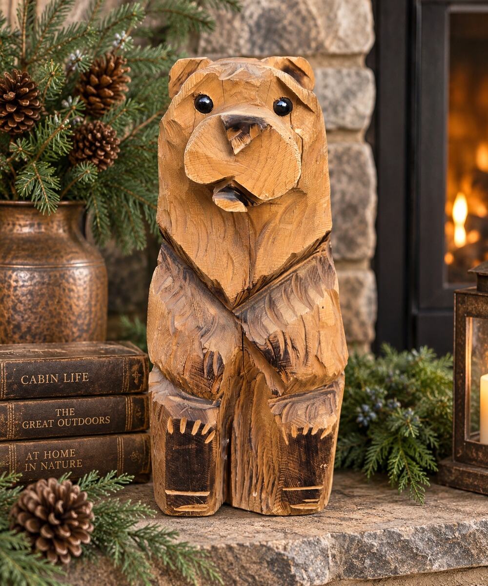 Vintage Style Hand Carved Wood Bear 15” Rustic Cabin Lodge Folk Art Decor